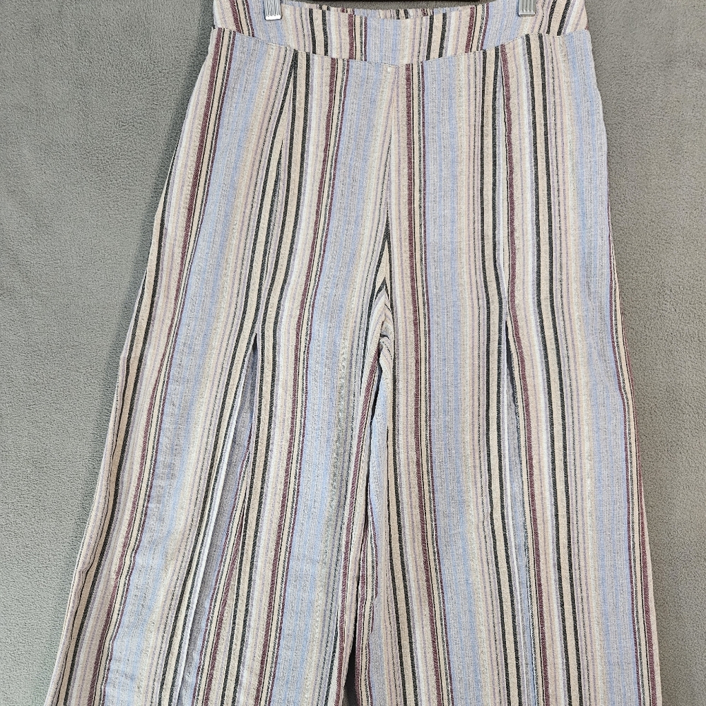 Hem & Thread Womens Medium Crop Wide Leg Boho Pants Colorful Stripe High-Rise